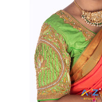 Light Green Silk Cloth Blouse with Lotus in circle Design