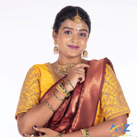 Light yellow Silk Cloth Blouse with Small leaf (like flower pot) and chain work Design