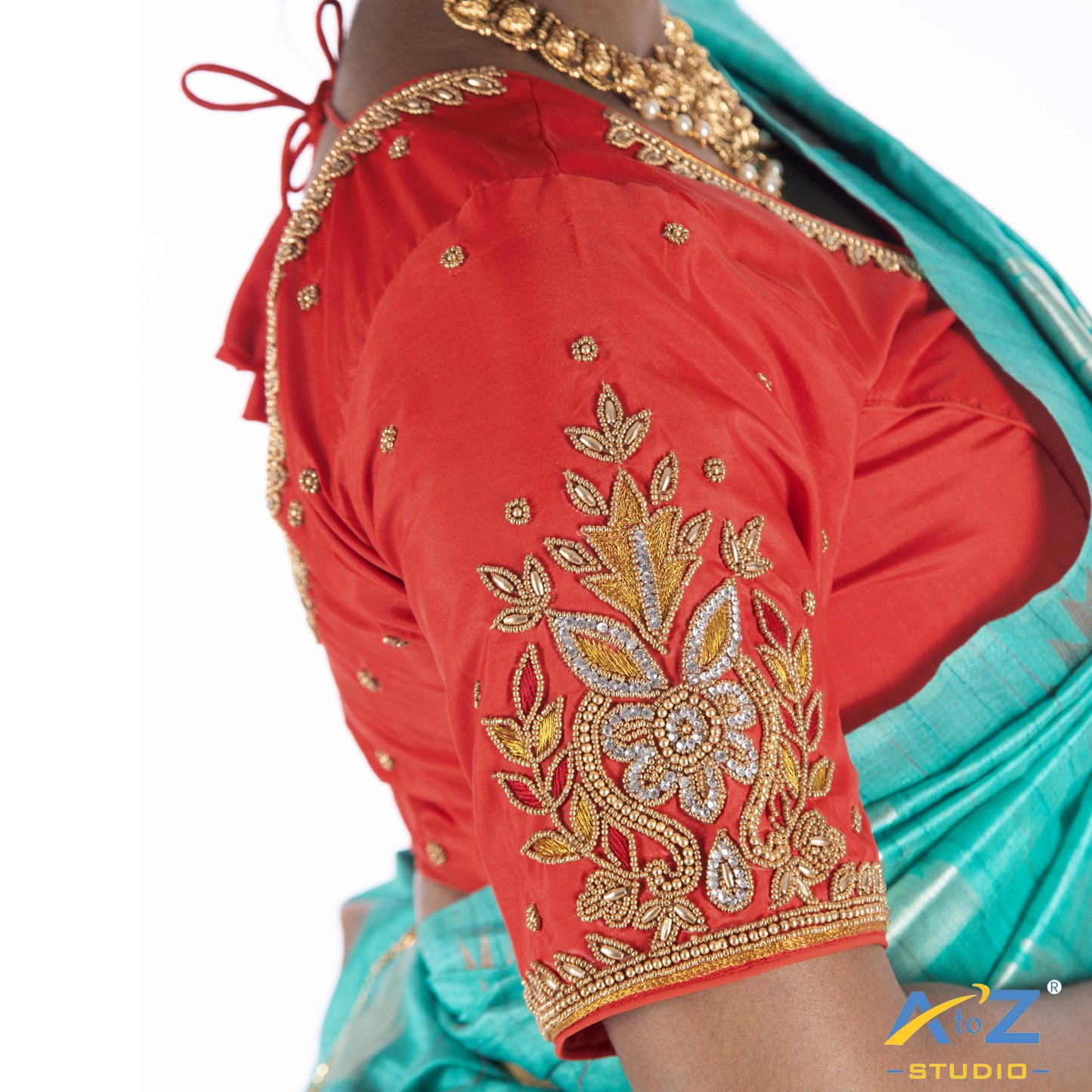 Light red Silk Cloth Blouse with Flowers and leaf petals Design