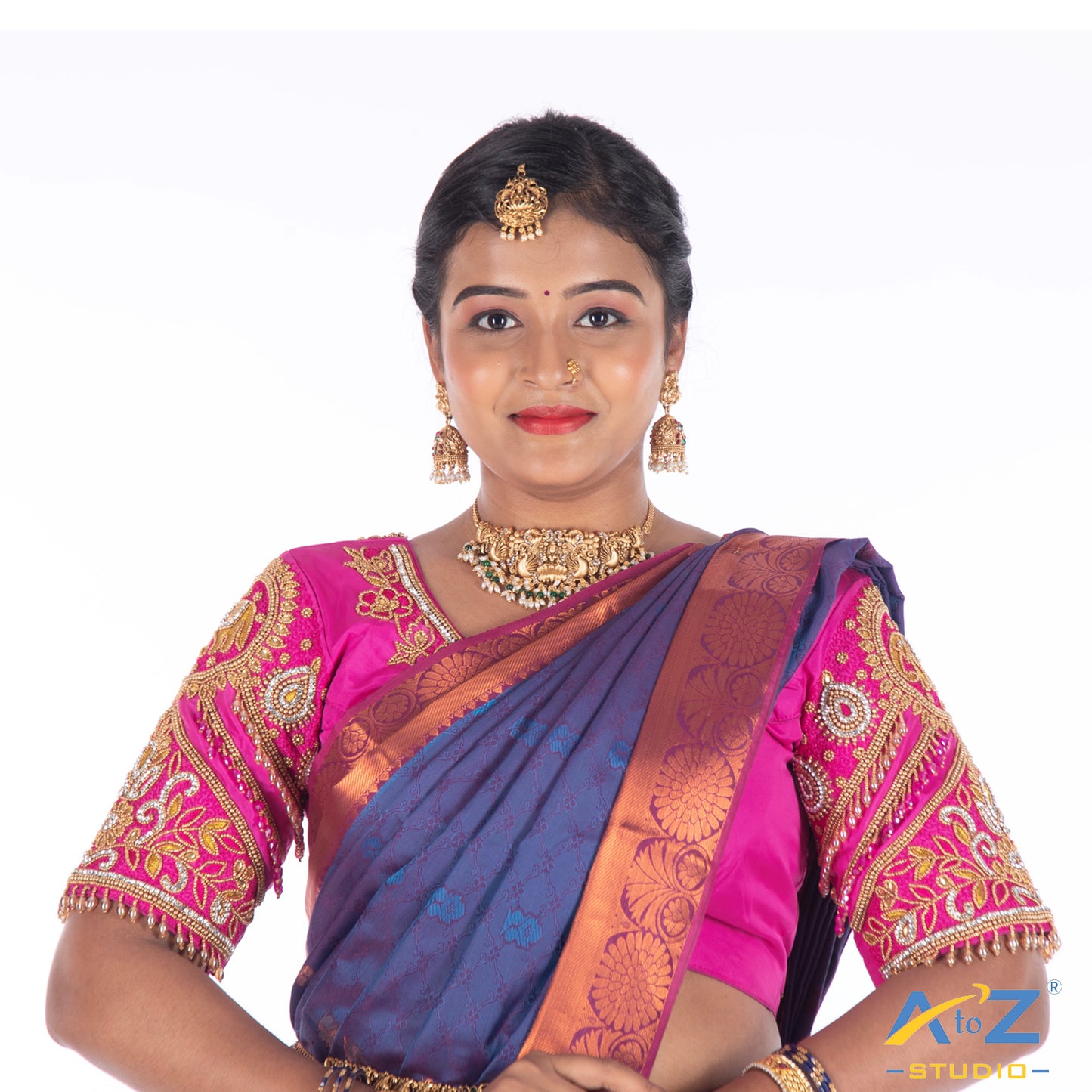 Bright Pink Silk Cloth Blouse with Flower and elephant design Design