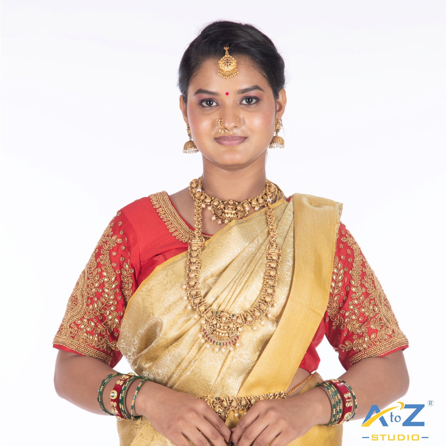 Red Silk Cloth Blouse with Small leaf and chain work Design