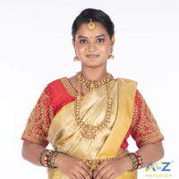 Red Silk Cloth Blouse with Small leaf and chain work Design
