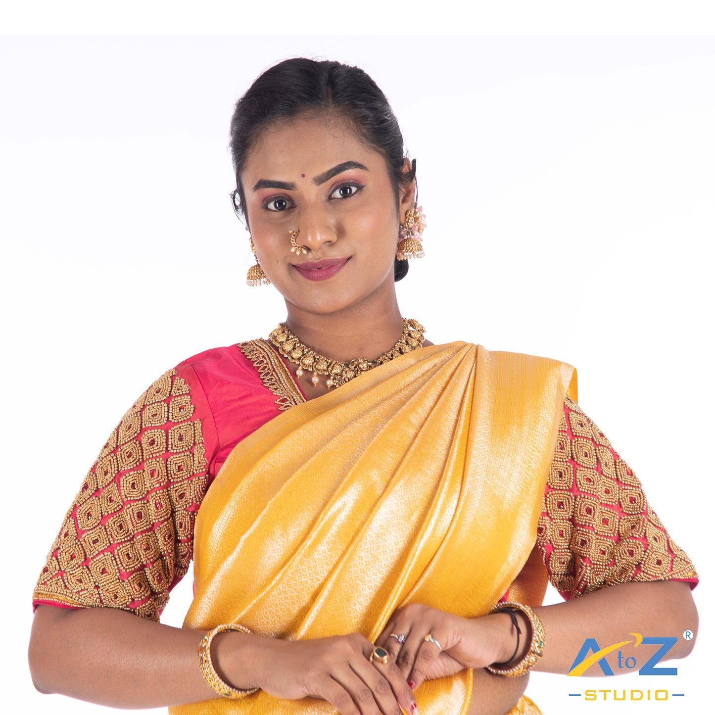 Jari pink Silk Cloth Blouse with Kite of chain Design