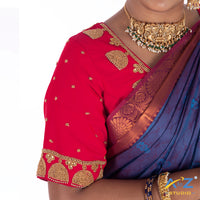 Punch Pink Silk Cloth Blouse with Jhumka design with chain Design
