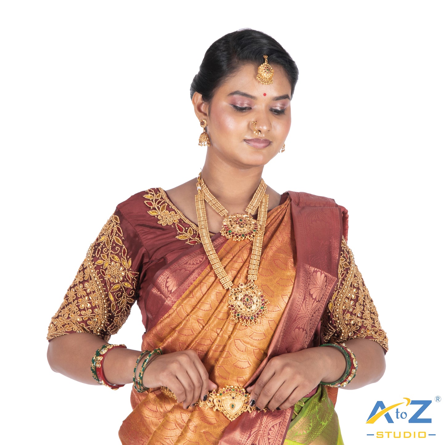 Maroon Silk Cloth Blouse with Leaf and flower Design