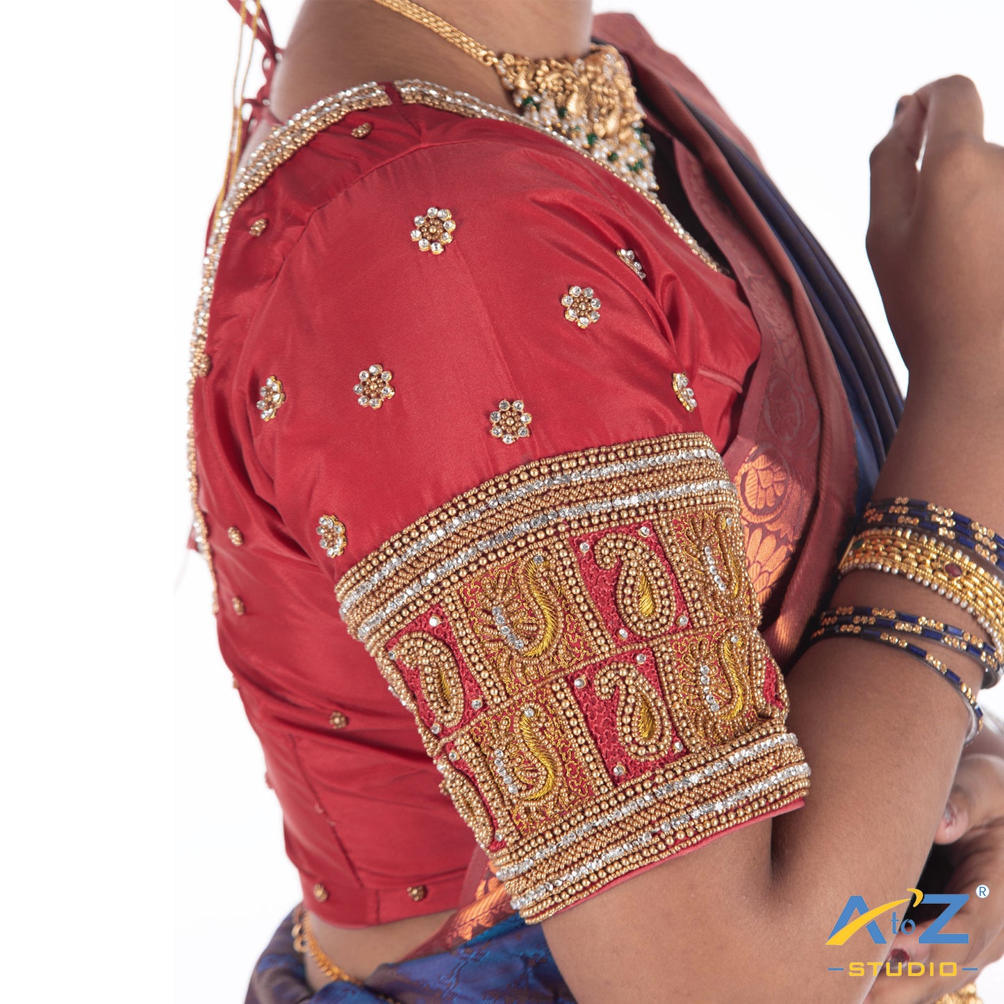 Punch Pink Silk Cloth Blouse with Small peacock and small mango in square box Design