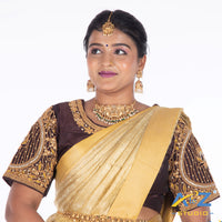 Dark Brown Silk Cloth Blouse with Lotus in circle Design