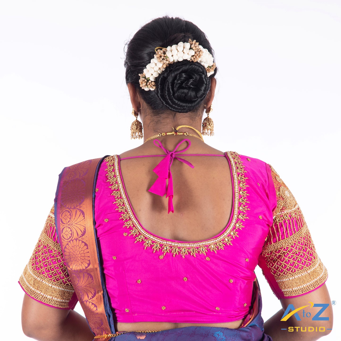 Bright Pink Silk Cloth Blouse with Regal rose glow Design