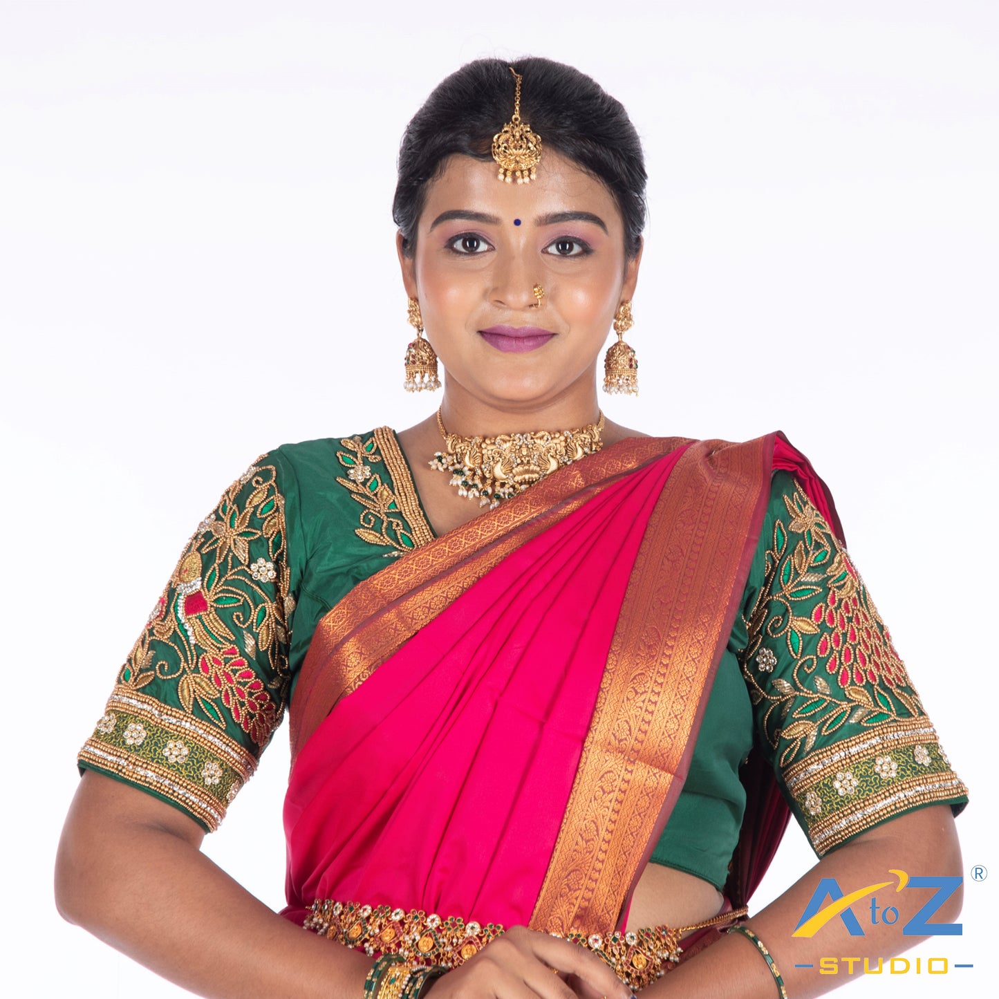 Dark Green Silk Cloth Blouse with Peacock Design