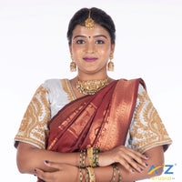 Silver Silk Cloth Blouse with Small leaf and chain work Design