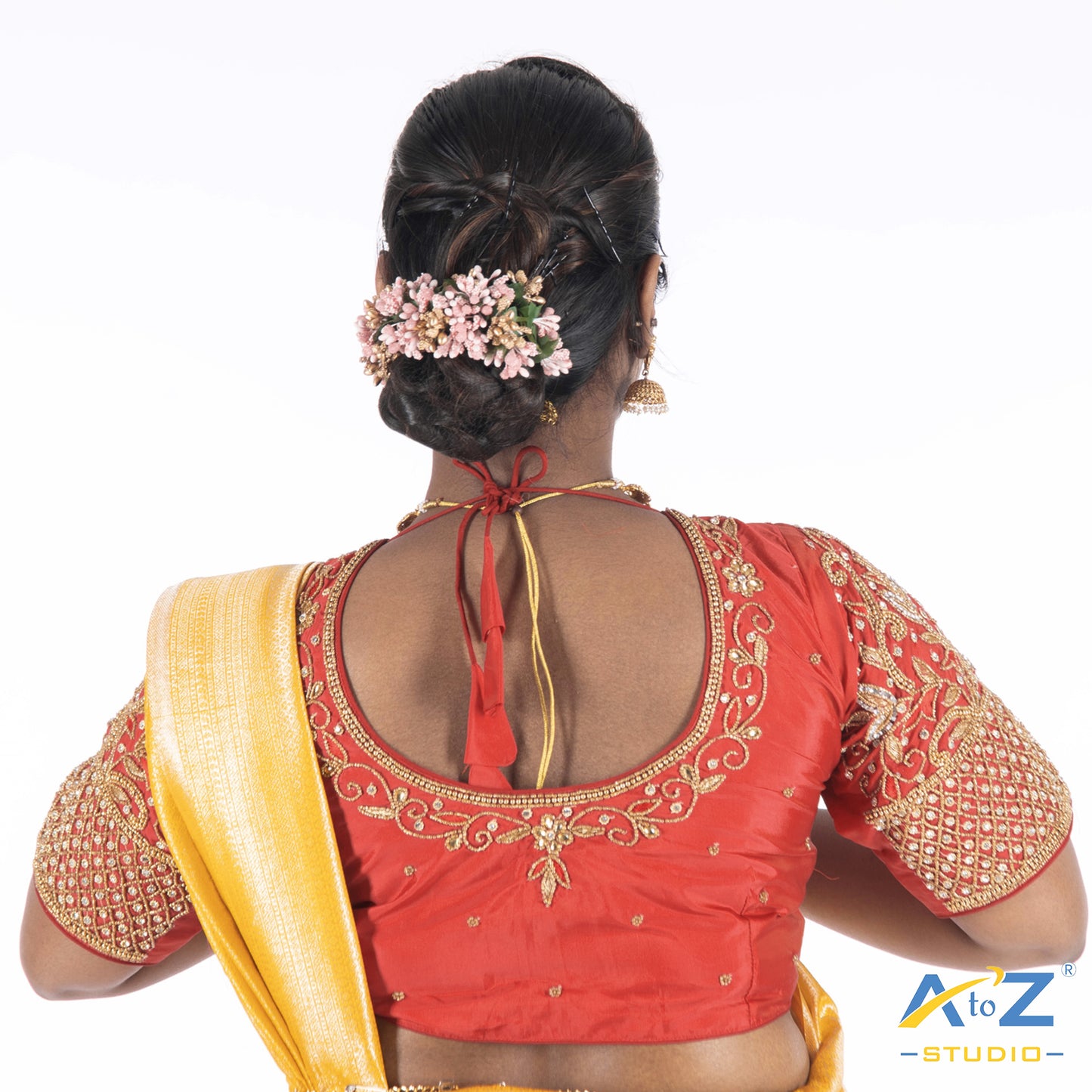 Magenta Pink Silk Cloth Blouse with kundan mix and leand and flower Design