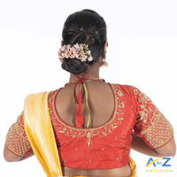 Magenta Pink Silk Cloth Blouse with kundan mix and leand and flower Design