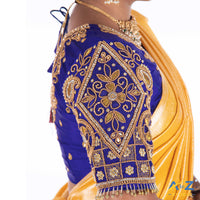 Royal Blue Silk Cloth Blouse with Kite with Flower Design
