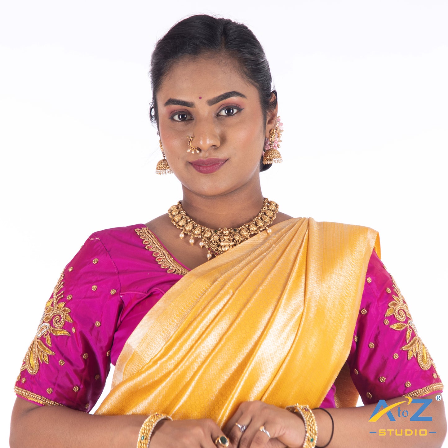 Dark Pink Silk Cloth Blouse with Bird design Design