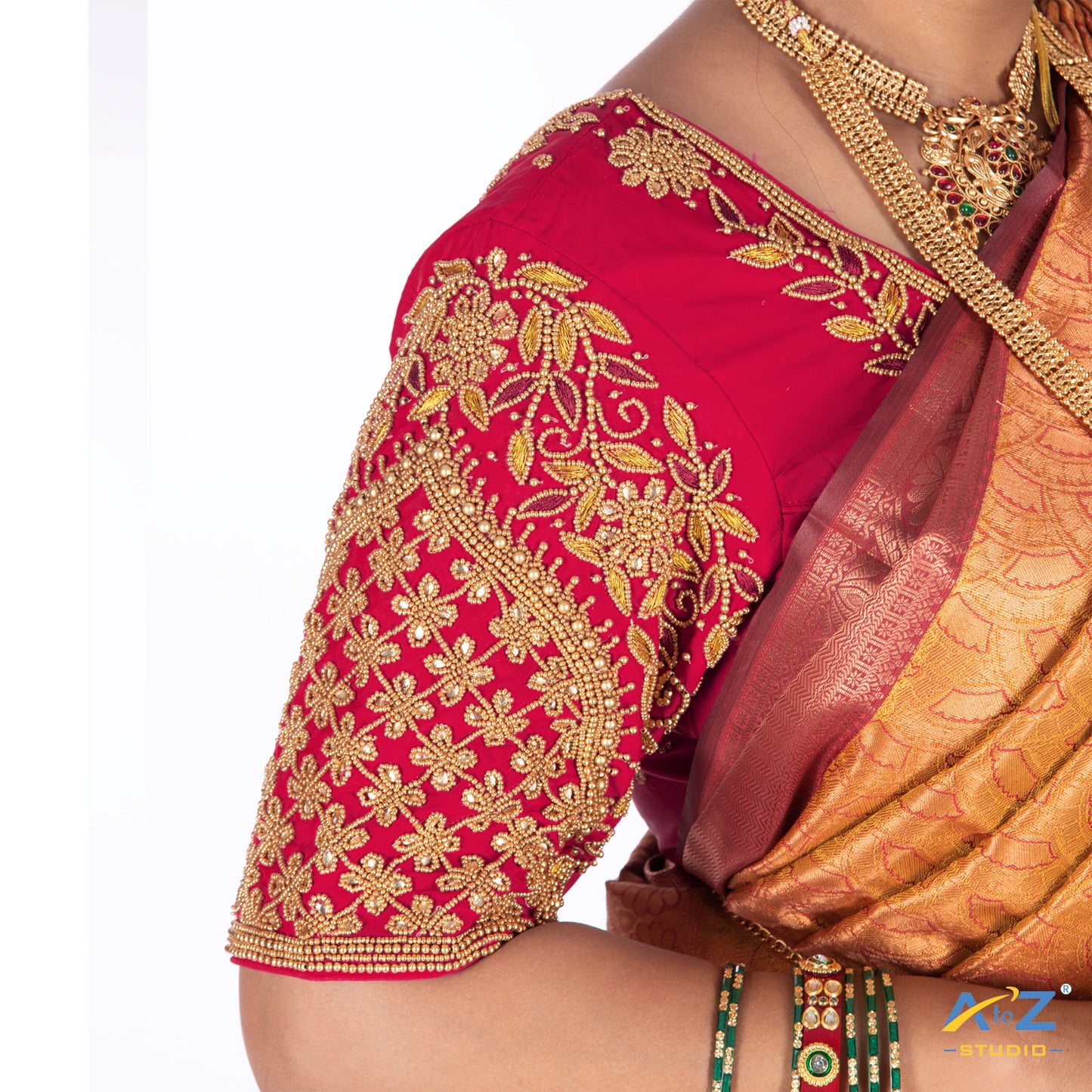 Punch Pink Silk Cloth Blouse with Leaf and flower Design