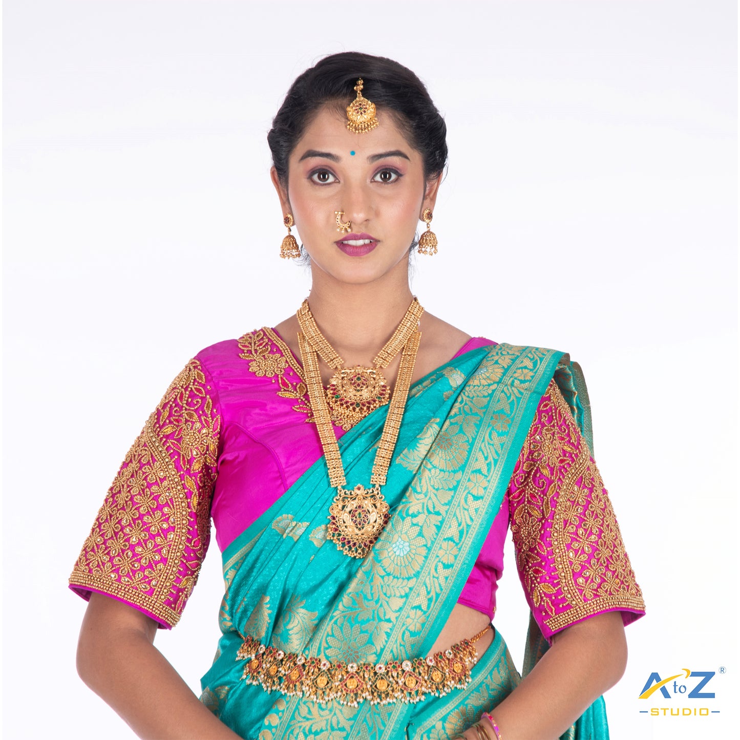 Bright pink Silk Cloth Blouse with Leaf and flower Design