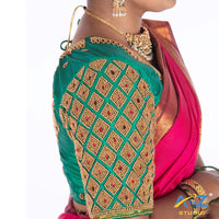 Light Rama Green Silk Cloth Blouse with Kite of chain Design
