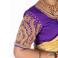 Purple Silk Cloth Blouse with Small leaf and chain work Design
