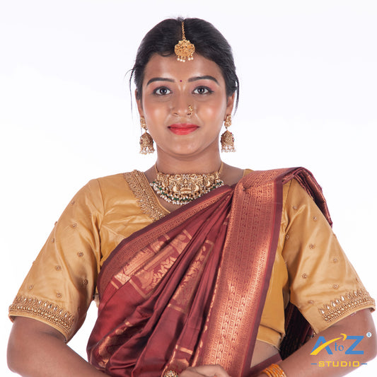 Dark Ivory Silk Cloth Blouse with Bird design Design