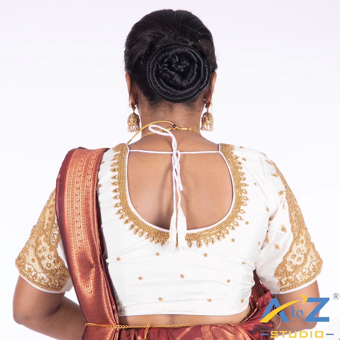 White Silk Cloth Blouse with Double Peacock Design