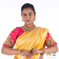 Jari PInk Silk Cloth Blouse with Small peacock ,chain and mirror Design