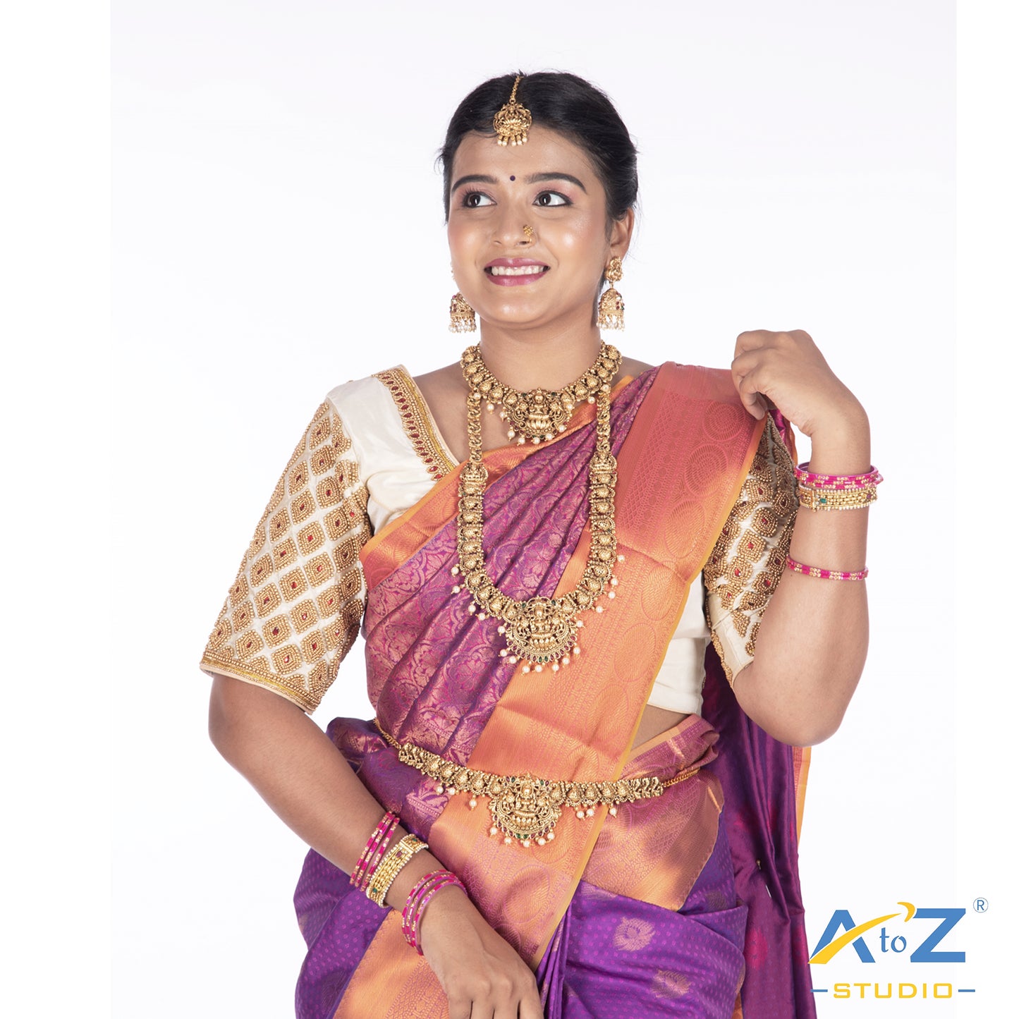 Cream Silk Cloth Blouse with Kite of chain Design