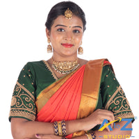 Dark Forest Green Silk Cloth Blouse with Simple plain chain design Design