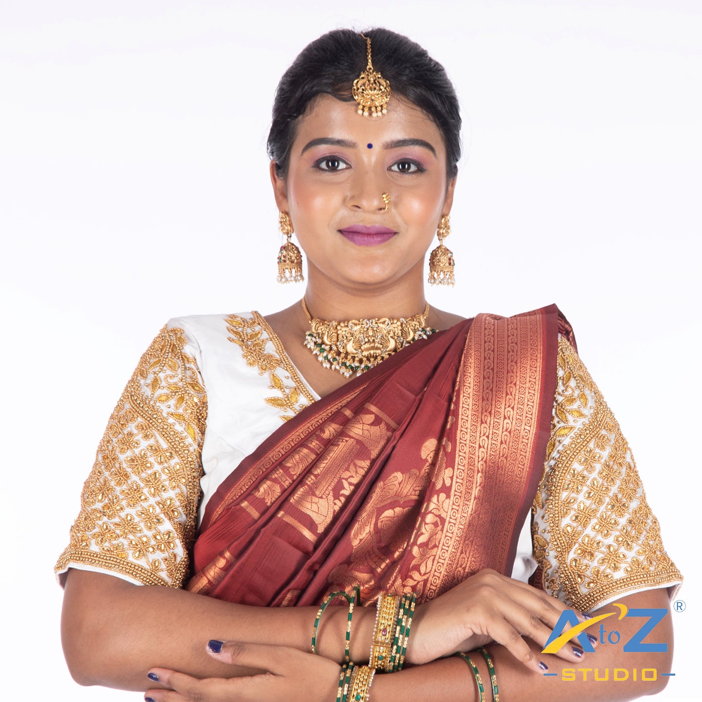 White Silk Cloth Blouse with Leaf and flower Design