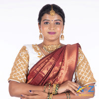 White Silk Cloth Blouse with Leaf and flower Design