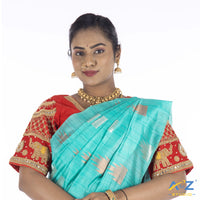 Red Silk Cloth Blouse with Elephant and chain design Design