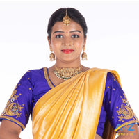 Royal Blue Silk Cloth Blouse with moon and small leafs Design