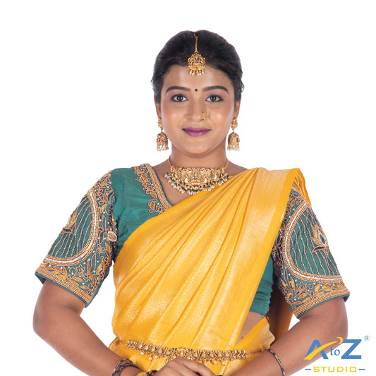 Rama Blue Silk Cloth Blouse with Lotus in circle Design