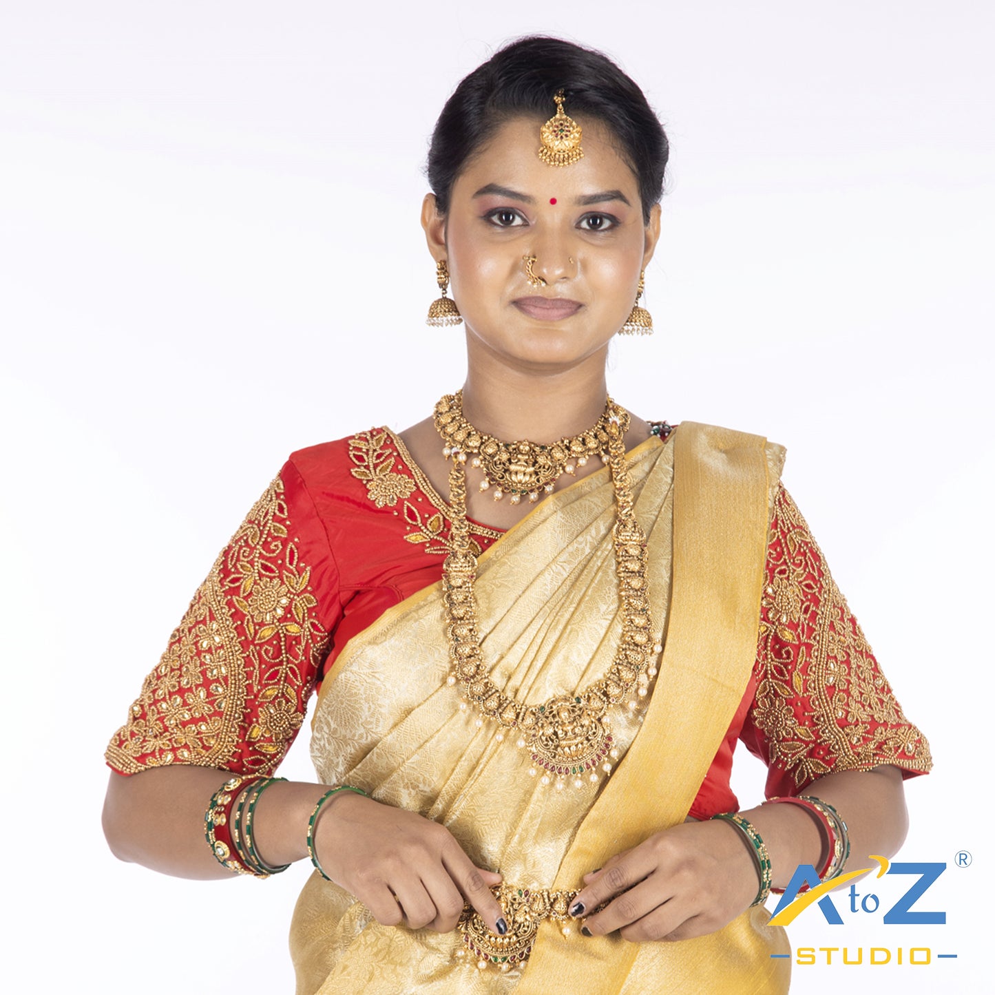 Red Silk Cloth Blouse with Leaf and flower Design