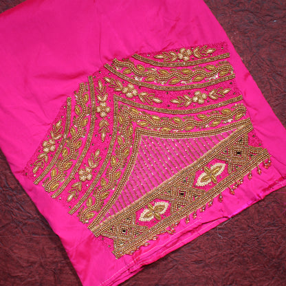 Luxury Rani Pink Wedding Blouse Fabric with Intricate Floral Work