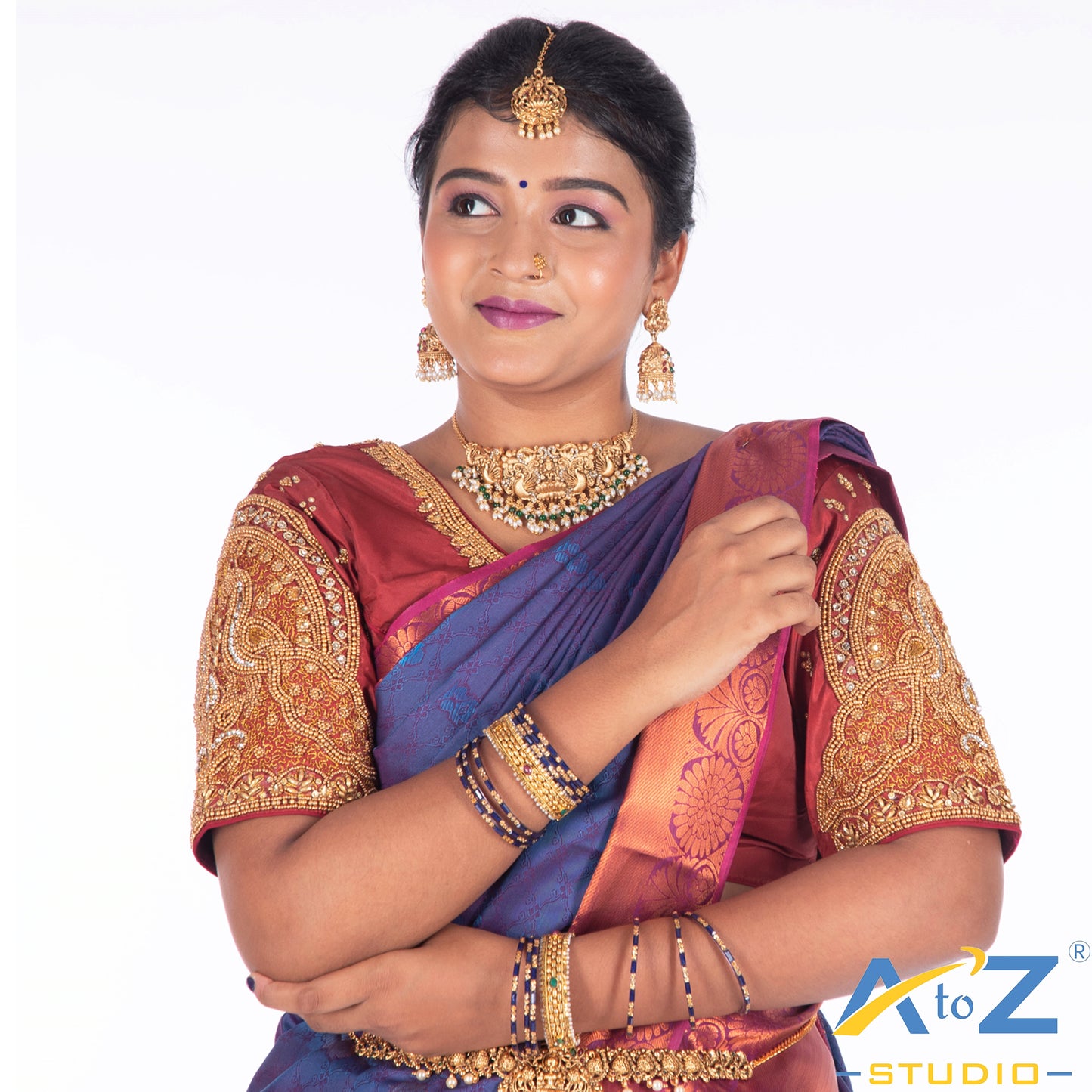 Crimson Red Silk Cloth Blouse with Double Peacock Design