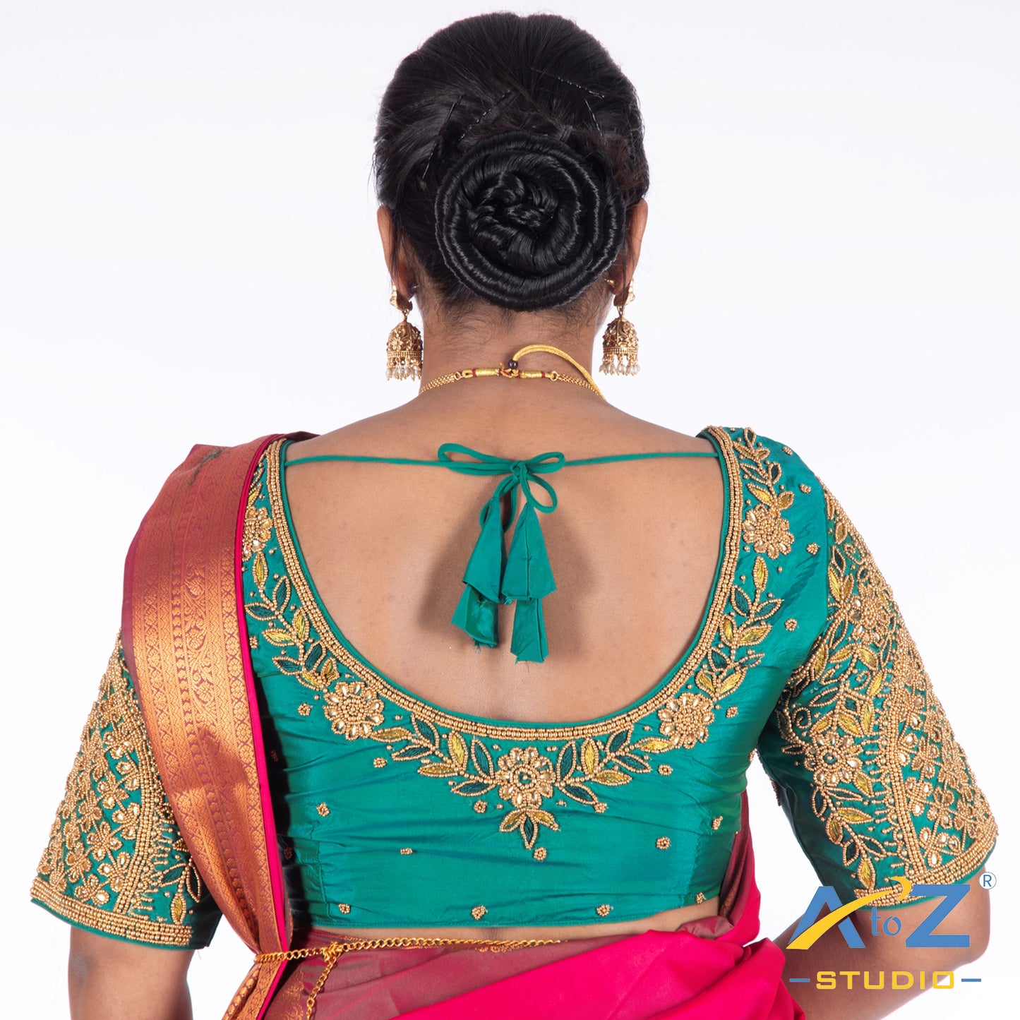 Rama Blue Silk Cloth Blouse with Leaf and flower Design