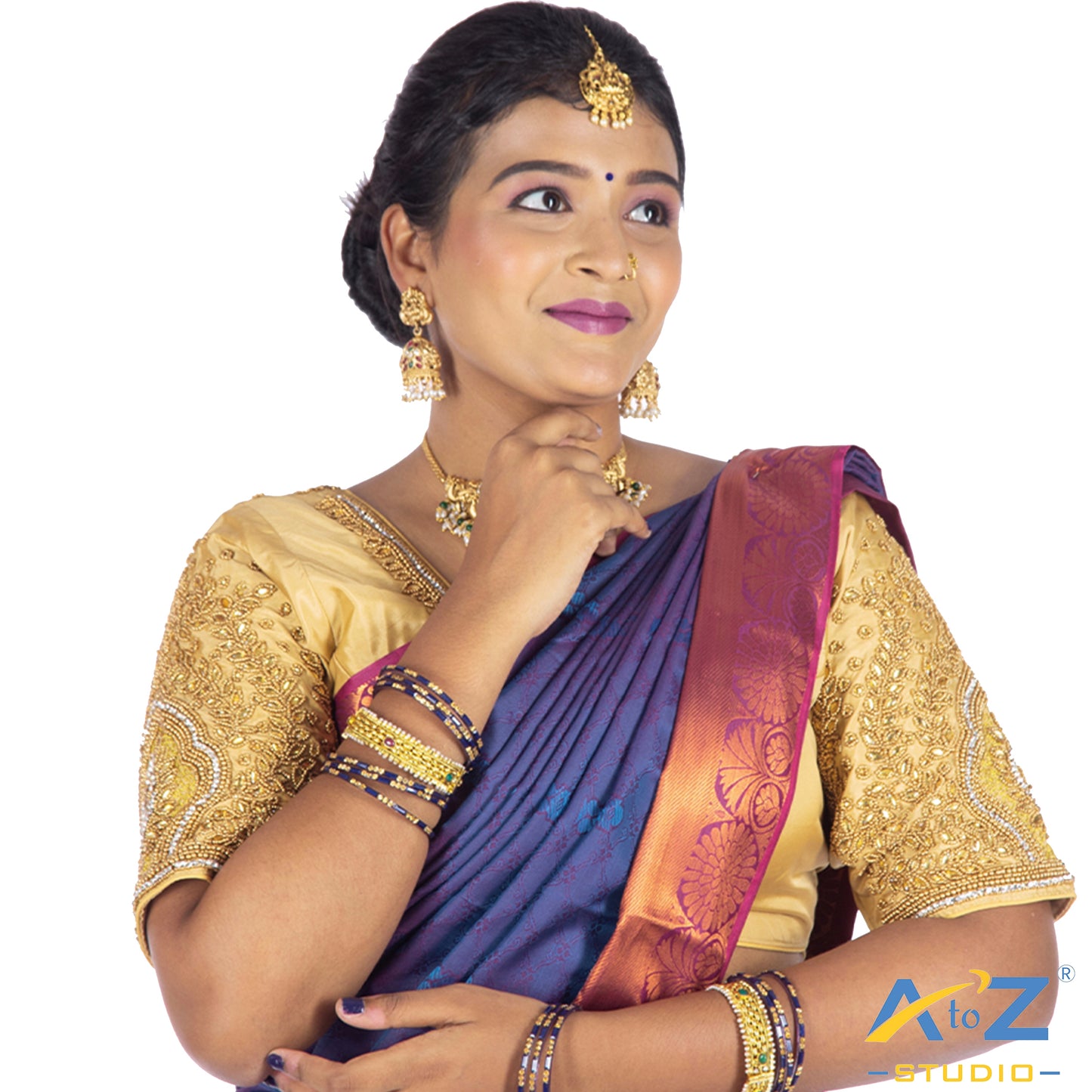 Ivory Silk Cloth Blouse with Small leaf and chain work Design