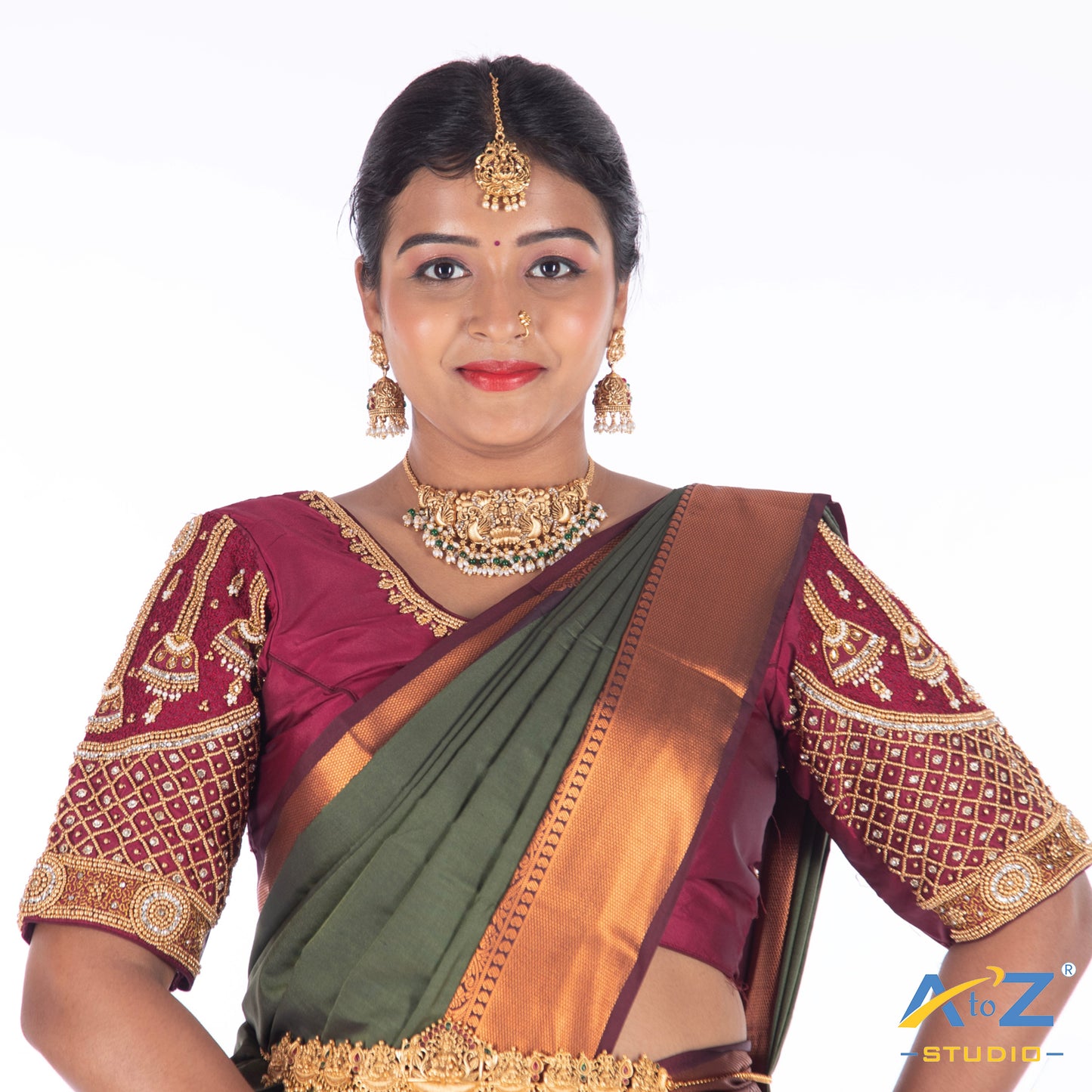 Wine Silk Cloth Blouse with Bell design Design