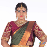 Wine Silk Cloth Blouse with Bell design Design