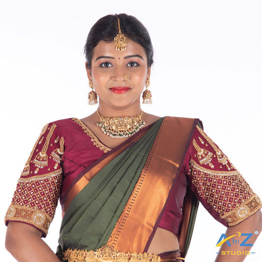 Wine Silk Cloth Blouse with Bell design Design