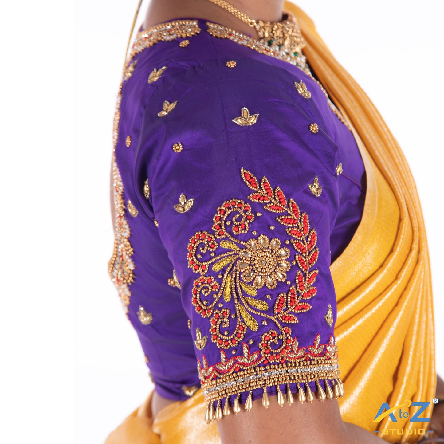 Purple Silk Cloth Blouse with Flower and leaf Design
