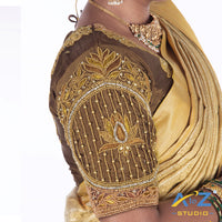 Coffee Silk Cloth Blouse with Lotus in circle Design