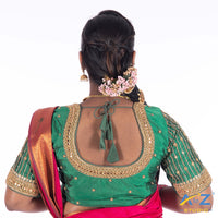 Chateav Green Silk Cloth Blouse with Chain and kundan and mirror design Design