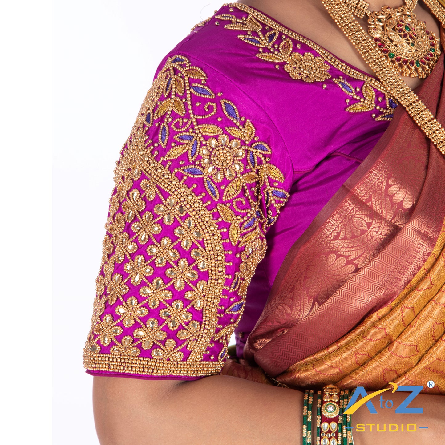 Luxury Purple Silk Cloth Blouse with Leaf and flower Design