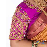 Luxury Purple Silk Cloth Blouse with Leaf and flower Design