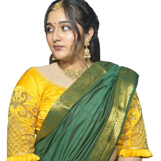 Yellow Blouse with Leaf Sleeves & Dual Embroider