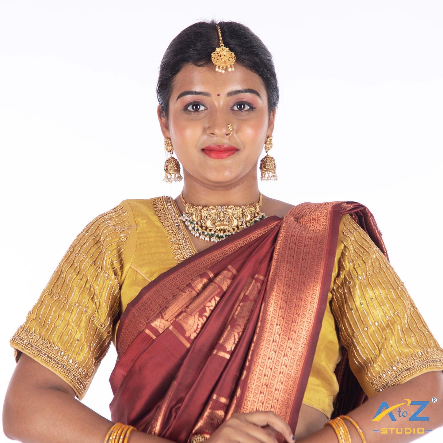 Gold Tissue Cloth Blouse with Chain design Design