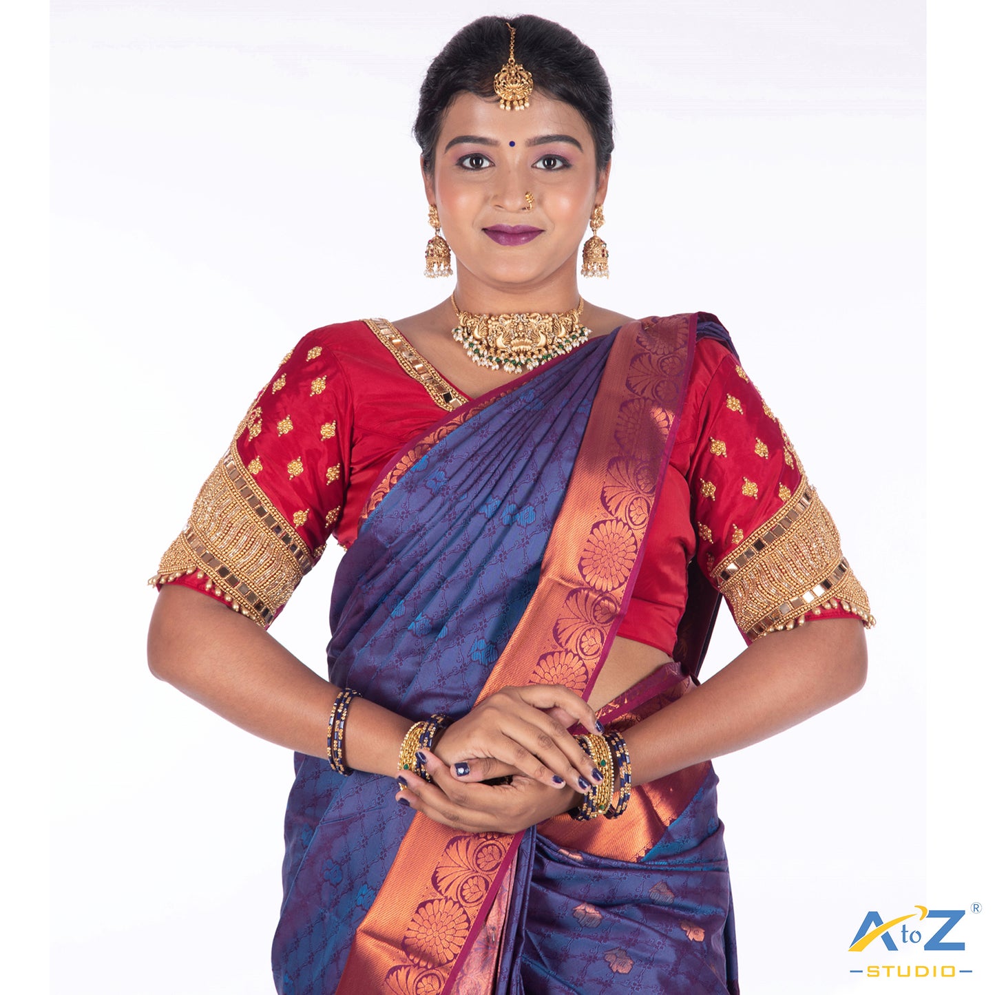 Brink Pink Silk Cloth Blouse with Small peacock ,chain and mirror Design