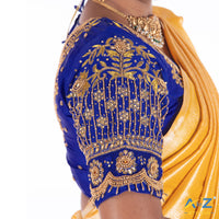 Royal Blue Silk Cloth Blouse with Flower and chain Design