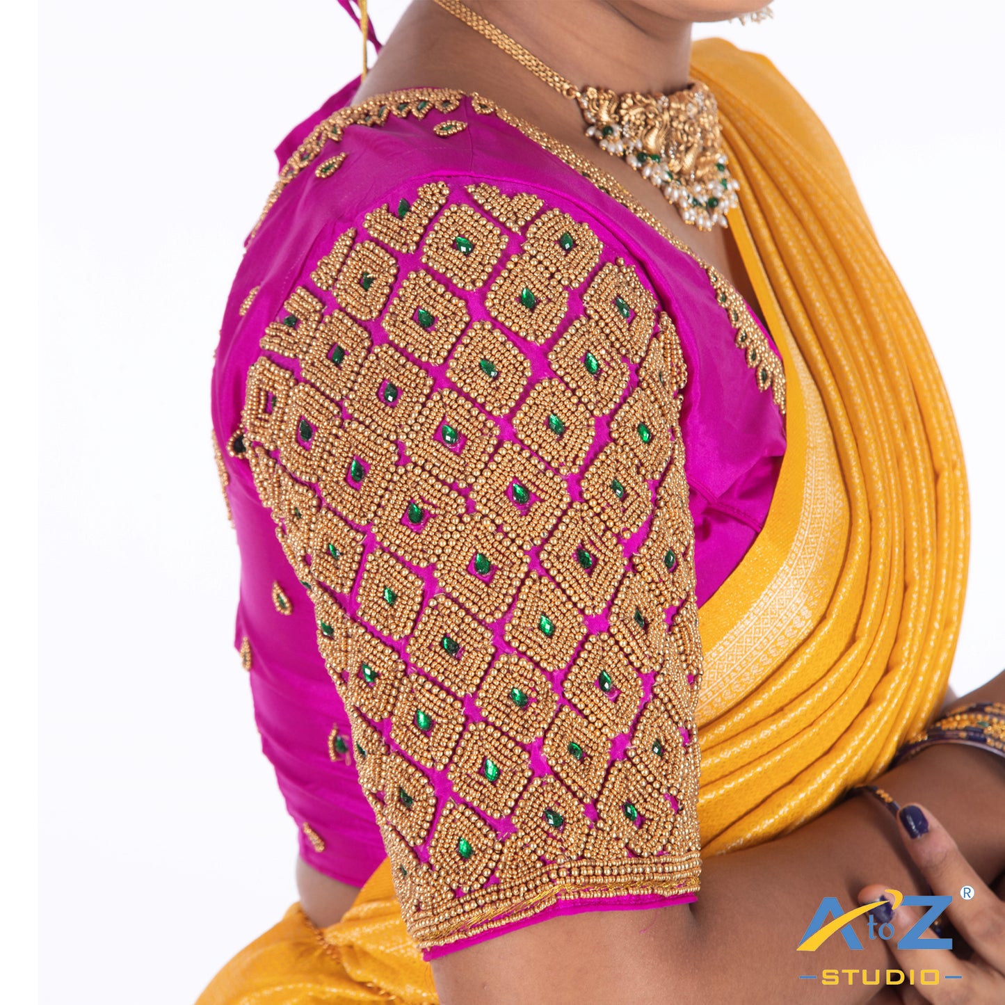 Bright pink Silk Cloth Blouse with Kite of chain Design